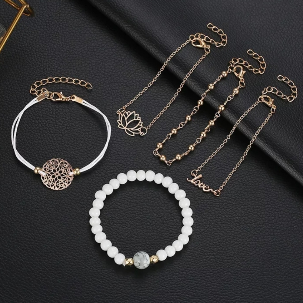 5 Piece Bracelet Set Lotus Flower - Picture 2 of 4